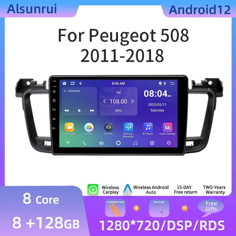 

9-дюймовый автомобильный радиоприемник Android 12 для PEUGEOT 508 2011-2018 стерео Мультимедиа Аудио Видео головное устройство GPS навигация Carplay