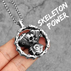 Steampunk Skull Stainless Steel Pendant Necklace - Punk Jewelry Creativity Gift - Without Chain (N590 Skeleton Power)