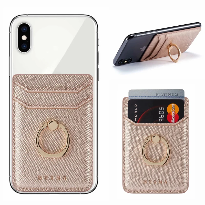 Leather Card Holder Sticker 3M Adhesives Credit ID Card Mobile Phone Back Pocket Wallet Case Sticker Phone Stand Suporte Celular - 1