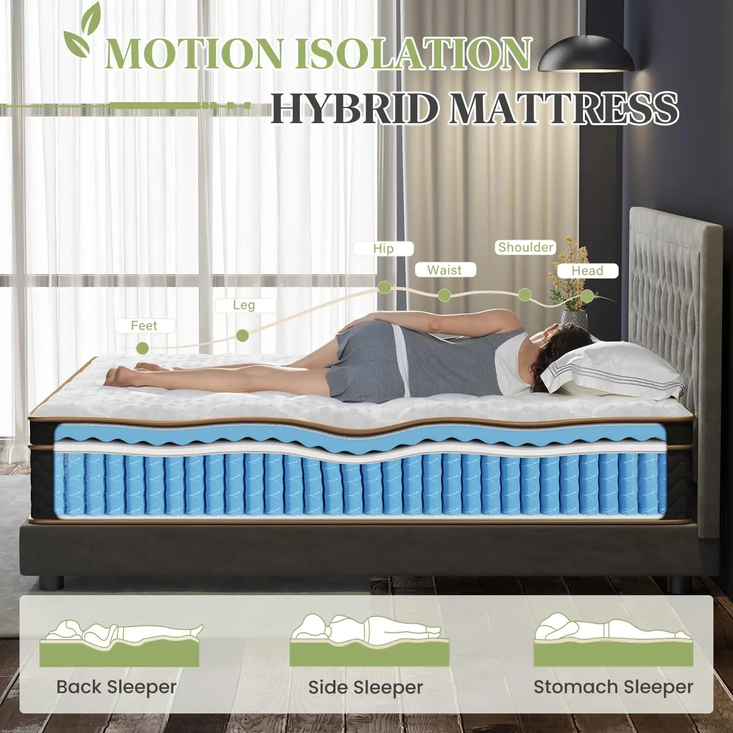 High-Quality Queen Mattress, 14 Inch Plush Hybrid Mattresses with Cool Gel Memory Foam Technology - Fiberglass-Free Design 3