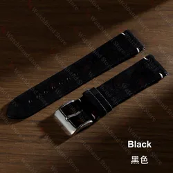 Premium Vintage Suede Cowhide Watch Strap in Blue Brown - Sporty & Stylish Replacement Watchband Accessory - 22mm (Black)
