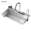 Luxury Silvery 304 Stainless Steel Waterfall Kitchen Sink High Quality Large Single Slot Multifuctional Sink Waterfall Faucet 6