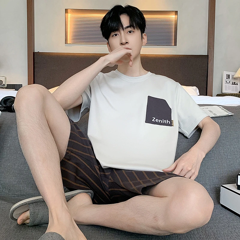 2024 Modal pajamas men's summer suit short sleeved shorts summer ice feeling youth men's home clothing can be worn externally