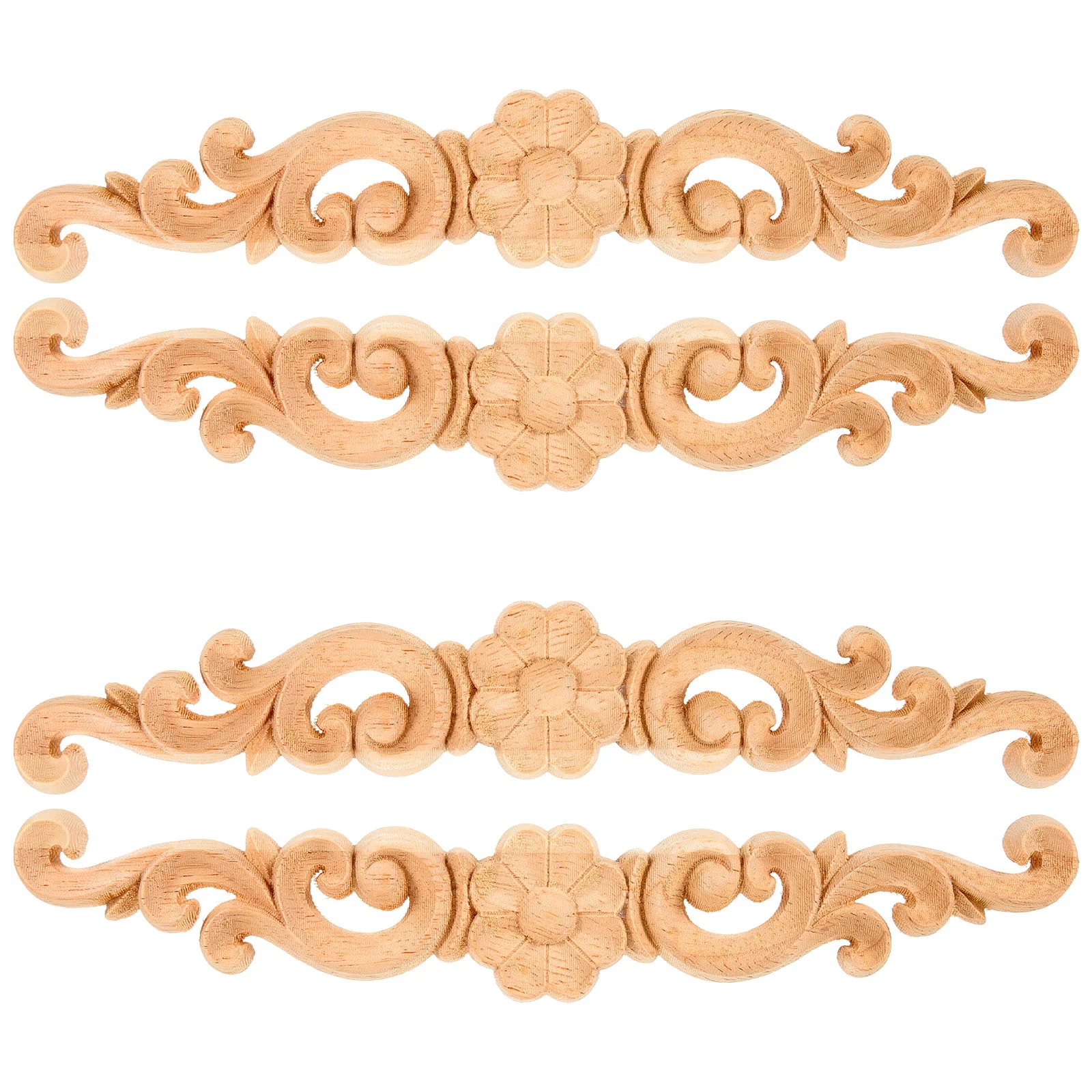 

4 Pcs Wood Carving Solid Popular Appliques Dressing Table Unpainted Dresser Decorative Bed Decorations