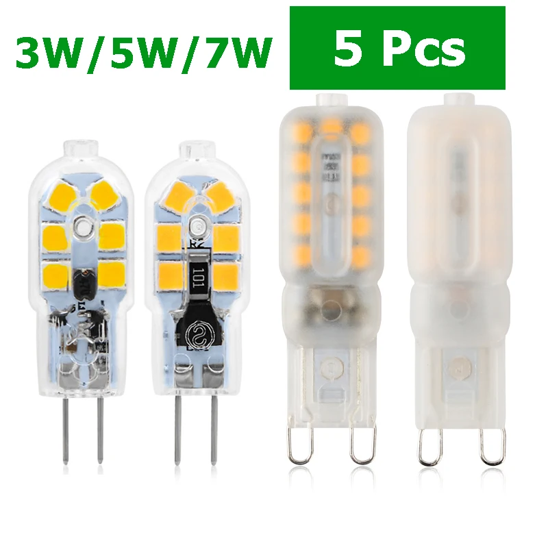 

5 Pcs G9 LED 220V G4 LED AC/DC 12V LED Bulb 3W 5W 7W Light bulb SMD2835 Chandelier Replace 30W 50W 70W Halogen Lamps For Home