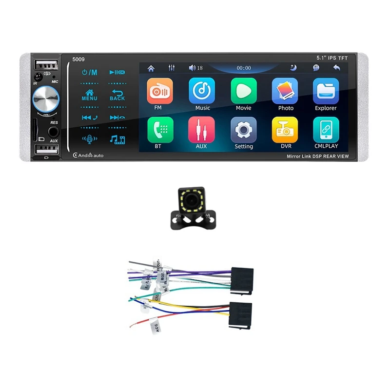 

1 Din Wired Carplay Android Auto Car Radio MP5 Player 5.1 Inch IPS Touch Screen FM Audio Stereo Bluetooth Rear Camera Durable