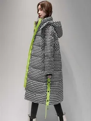 Winter Down Cotton Jacket Women 2022 New Streetwear Long Warm Thick Parkas Female Hooded Loose Plaid Padded Coats Outwear