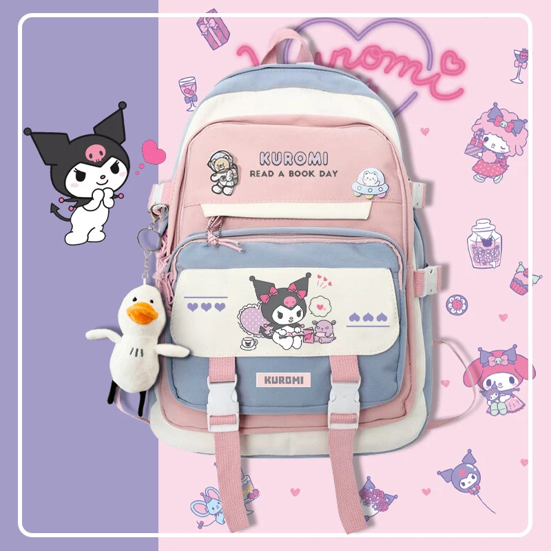 

Школьный портфель Sanrio с аниме Kuromi, большой рюкзак для девочек начальной школы, милый мультяшный подарок для детей на сезон открытия