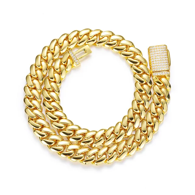 KRKC&CO 10mm Edelstahl Cuban Link Chain, Weißgold Beschichtet Edelstahl
