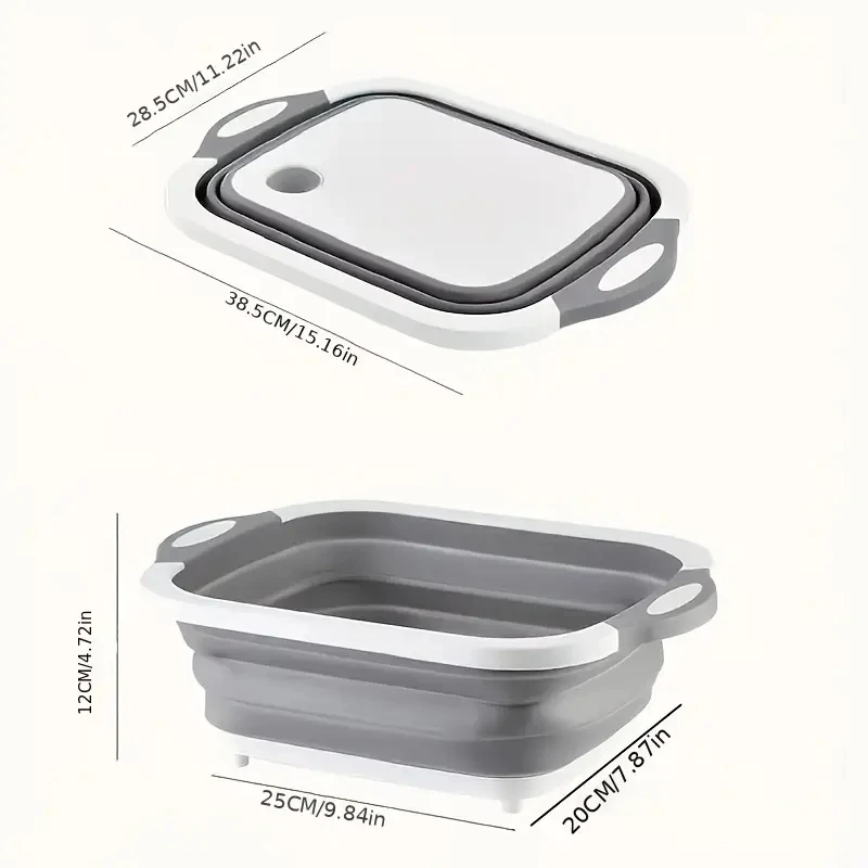 Plastic white and grey Folding Chopping Board Dish Sink Tub Vegetable Basket