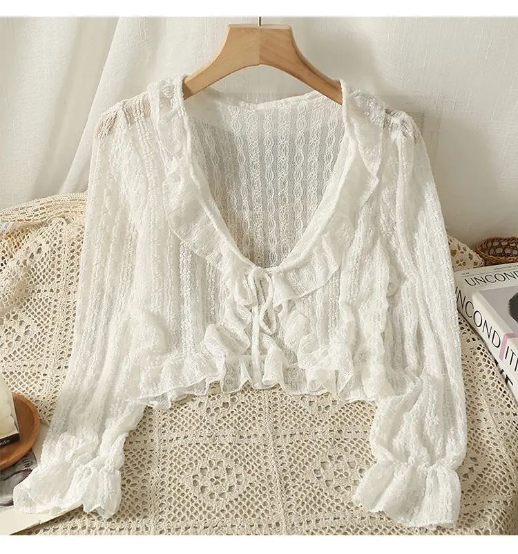 61616 white strappy bell sleeve cardigan