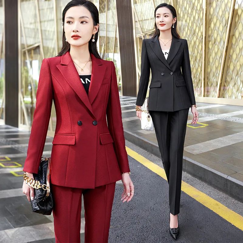 

Black Suit Set Women's Autumn New Elegant Business Long Sleeve Formal Wear White Collar Professional Tailored Suit Coat Overalls