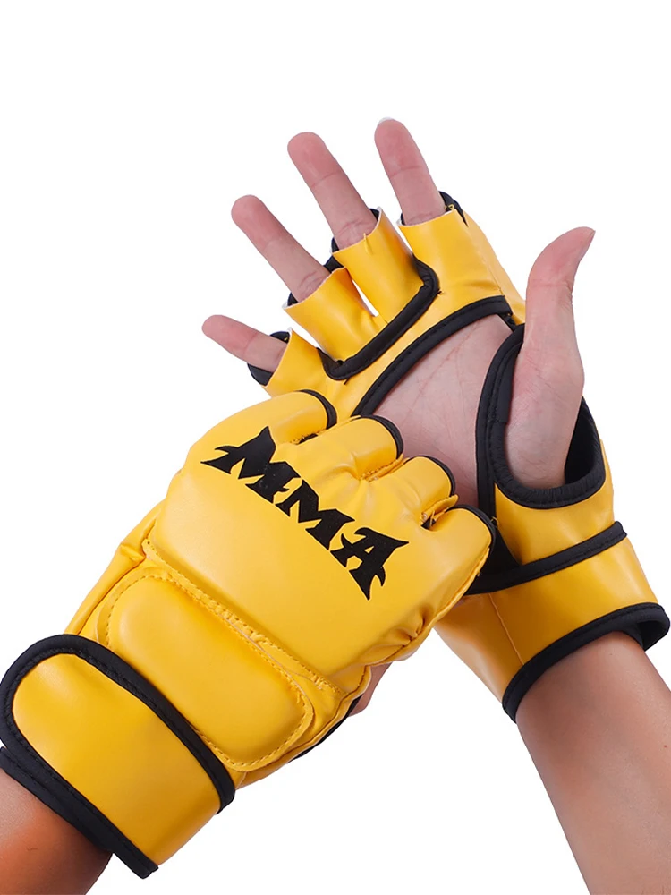 Boxing Training Gloves Professional Half Finger Leather Cushion for Adult Sanda Boxing UFC Training Sandbag Knuckles_voghion.com