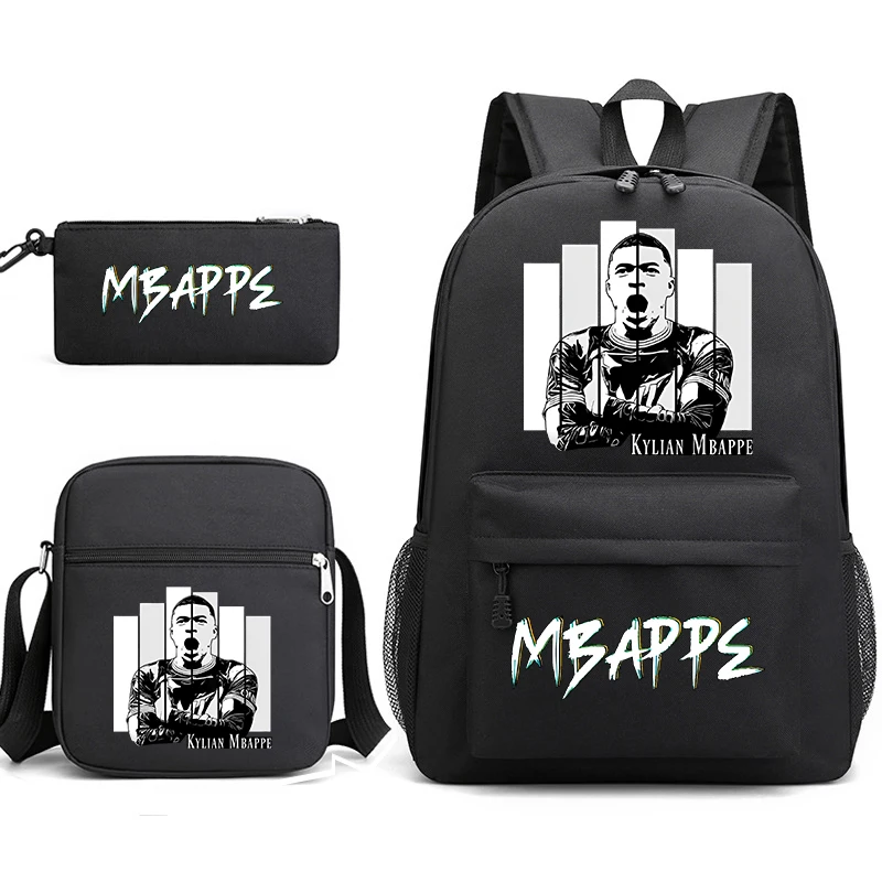 Mbappe avatar print student school bag set youth backpack pencil bag shoulder bag 3-piece set