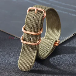 Stylish Ribbed Nylon Watch Strap with Multi - Color Ring Buckle - Unisex Replacement Bracelet Accessory - 18mm (Green - Rose)