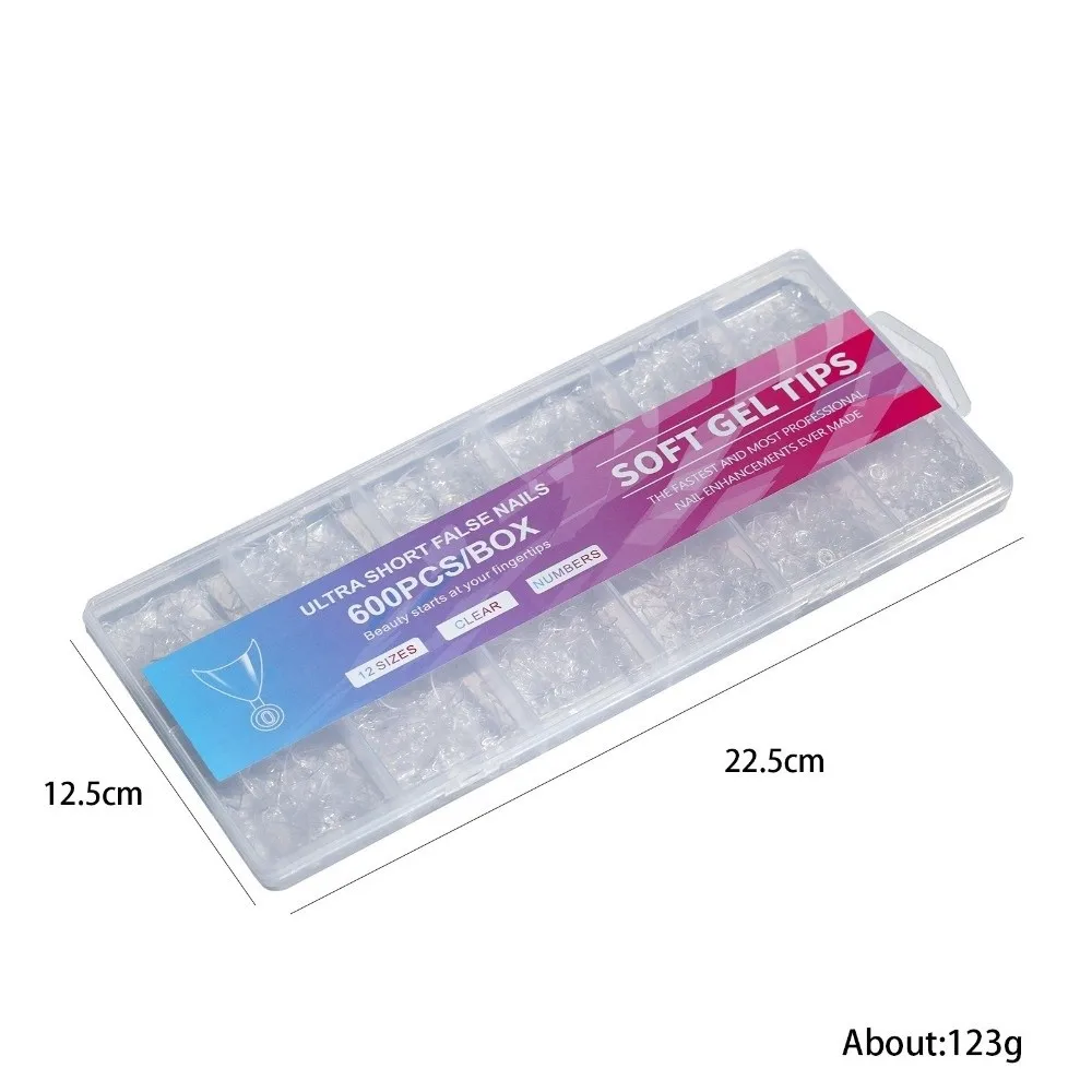 600pcs Ultra-Thin Short Nail Tips Short Square Coffin Almond Shape Clear Extension Half Cover False Tips No-Trace False Nails