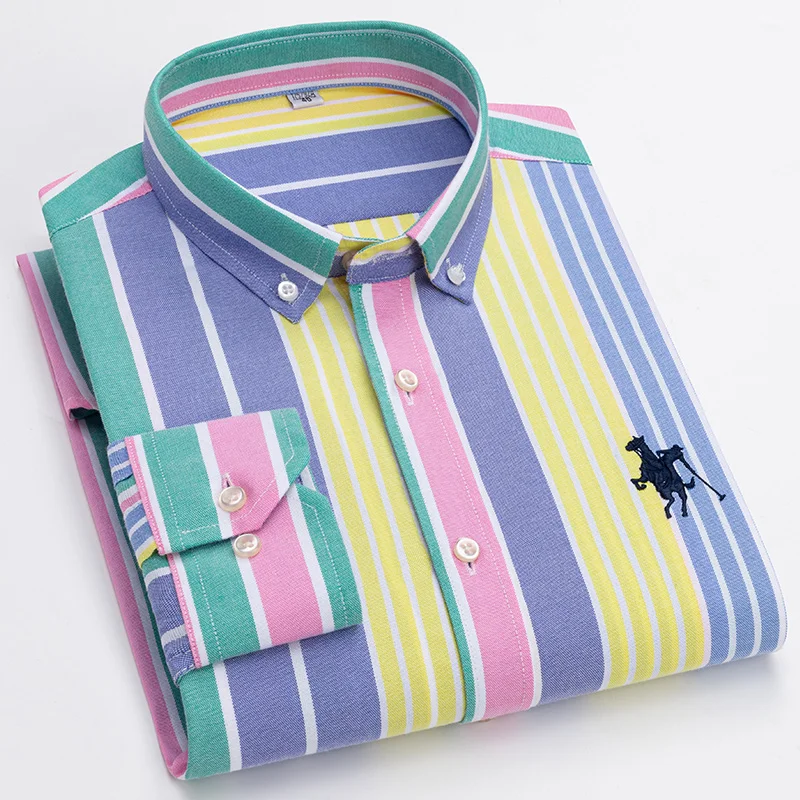 

New Quality Men's Social Shirts Plaid Stripe Fashion For Male Shirt Long Sleeve Cotton 100%Pure Oxford Casual Man Social Shirt