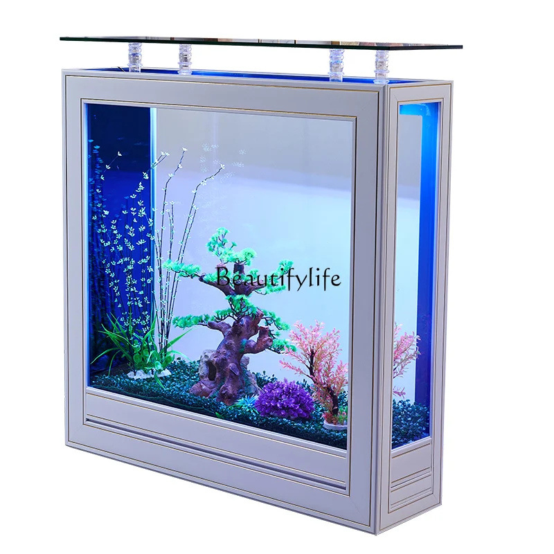 Light Luxury Fish Tank Living Room Home Family Medium And Large Glass Floor Ecological Aquarium Partition Screens 2023 New