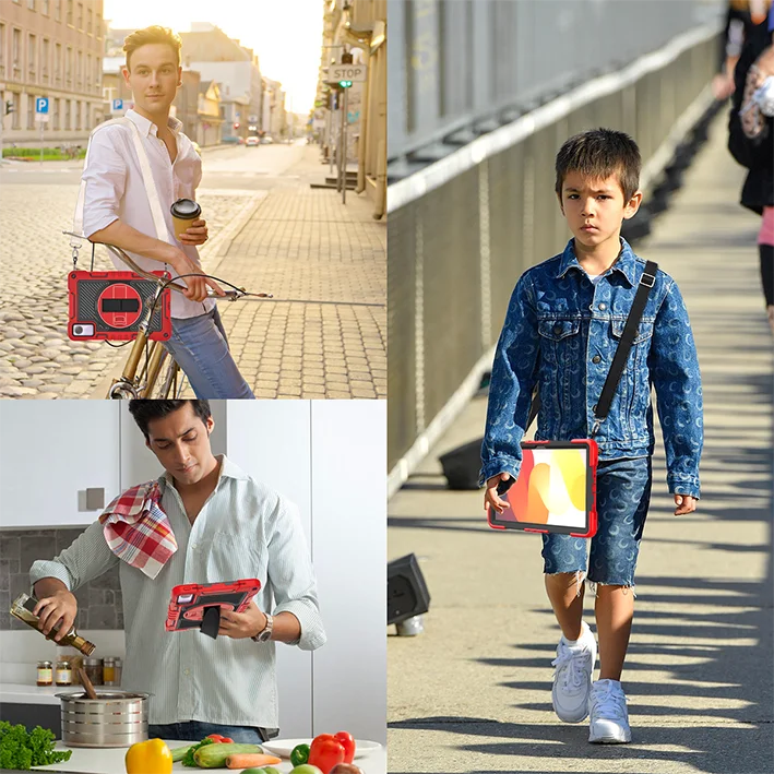Versatile 360° Rotating Tablet Case with Kickstand, Shockproof Protection, and Hand & Shoulder Straps