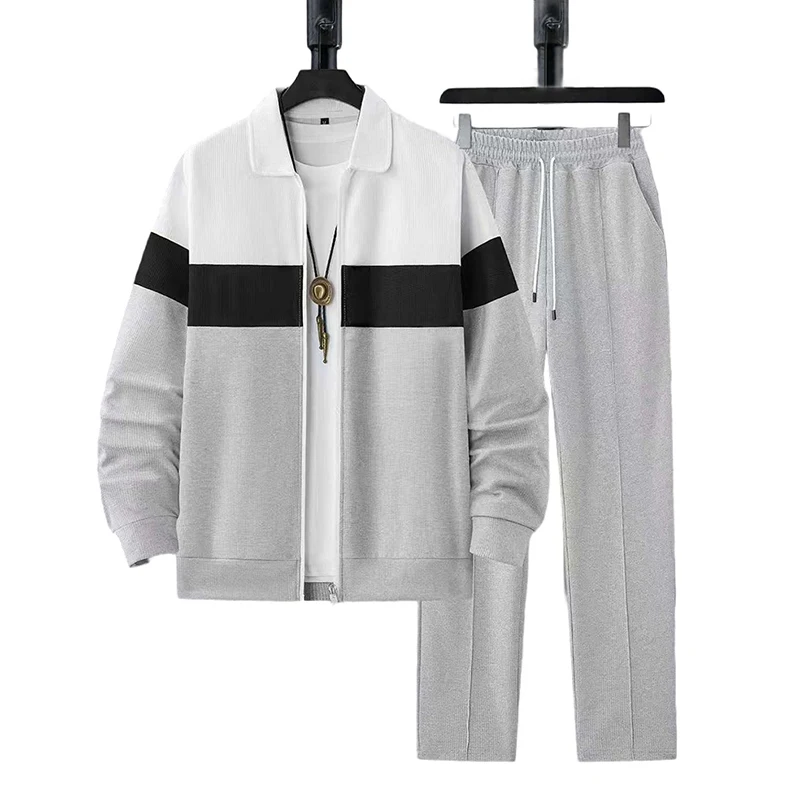 Men's Luxury Zipper Outerwear Set - Stylish Long Sleeve Top & Pants
