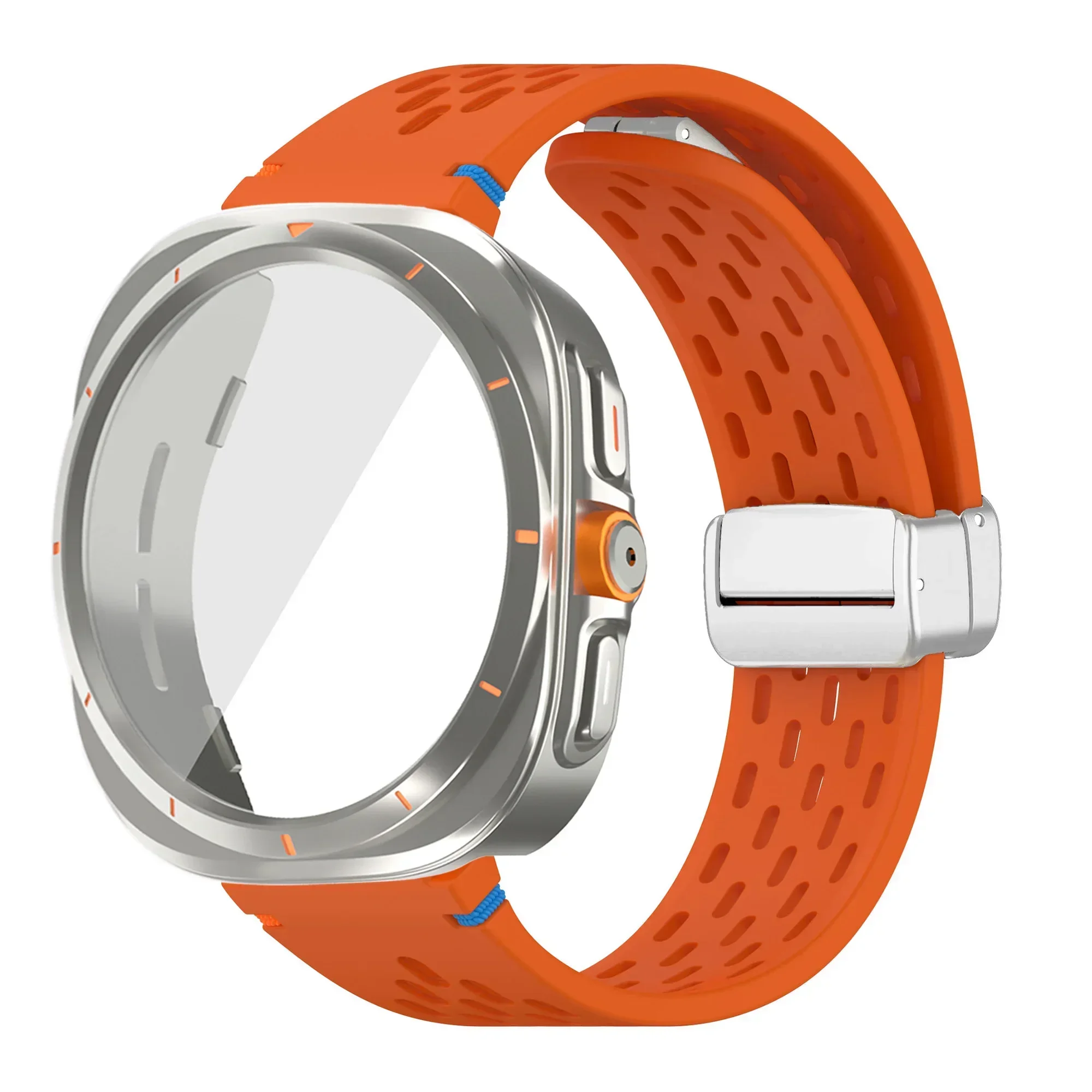 Silicone Magnetic Buckle Band with Tempered Glass Screen Protector and Case Strap