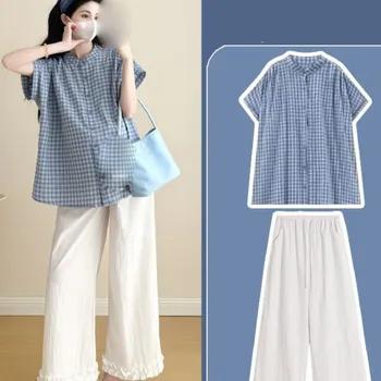 Pregnant Women Summer Clothing Set Maternity Fashion Short Sleeved Shirt Top Leg 2-piece Set Maternity Breathable Top PantsLJ351