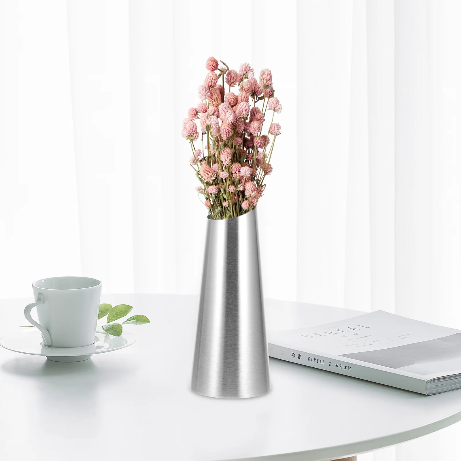 

Stainless Steel Vase Desktop Dried Flower Container Tabletop Home Planter Cylinder