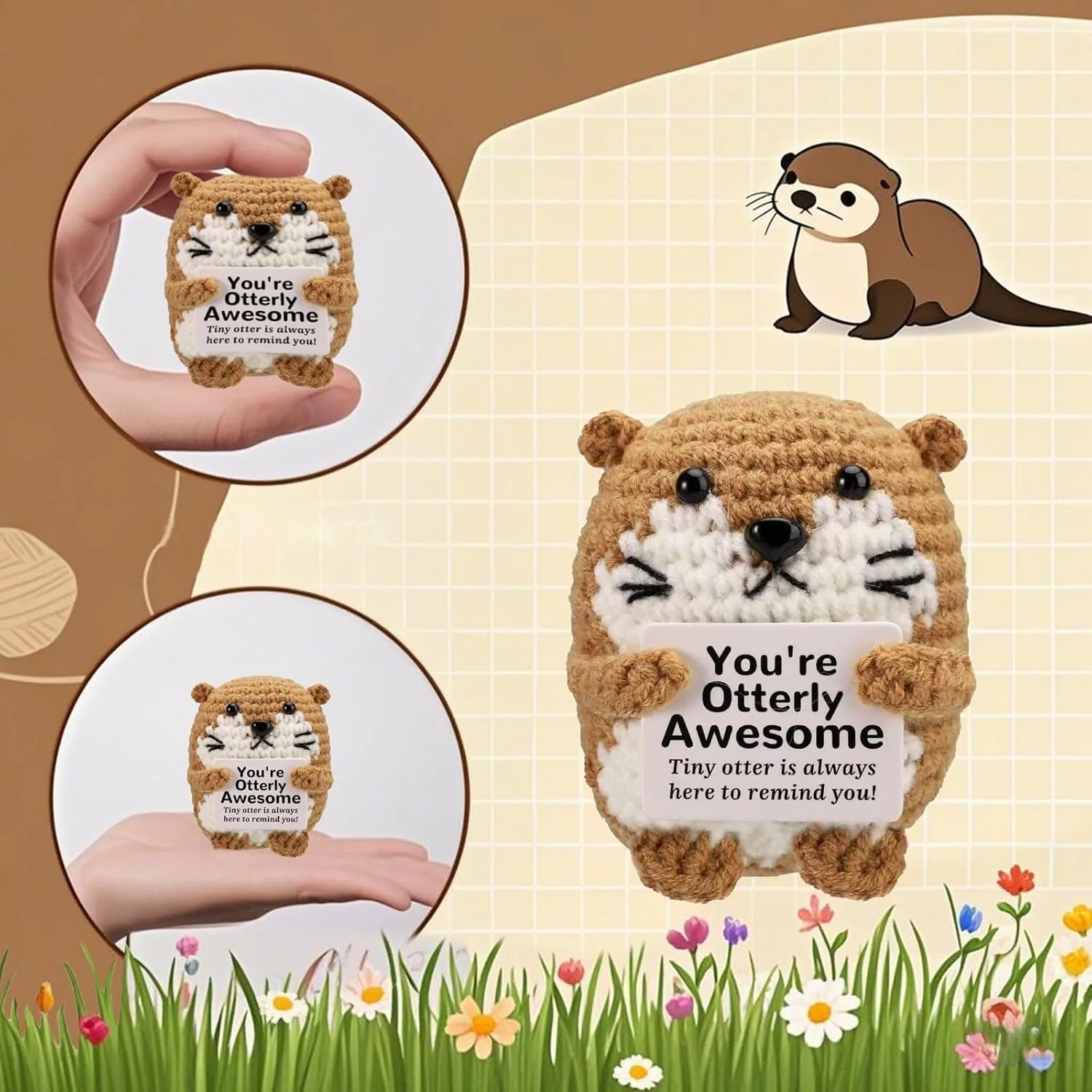 Hand-Knitted Sea Otter Doll with Inspirational Greeting Card – A Thoughtful Gift