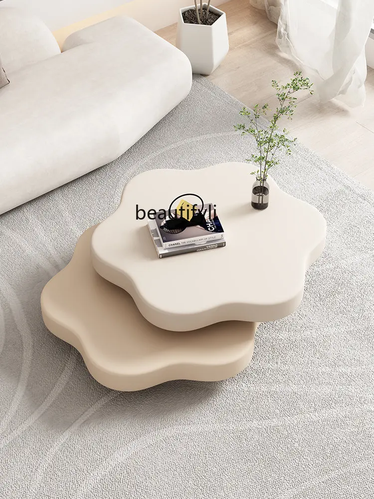 

French Folding Coffee Table Light Luxury Modern Simple round Rotatable Living Room Small Apartment Tea Table