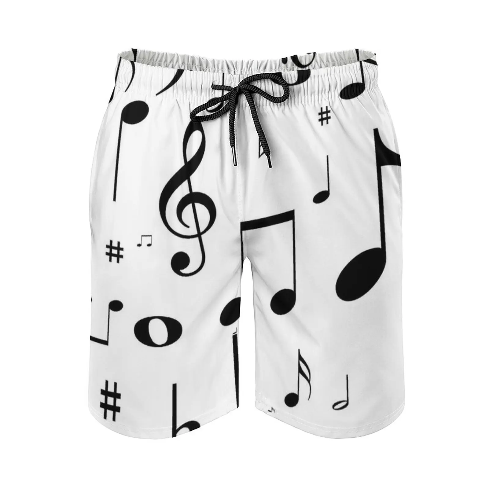 

Черные пляжные шорты для серфинга, мужские бордшорты, Лоскутные шорты для серфинга и плавания, шорты для музыкальных заметок, музыкальные заметки, бас-скрипик