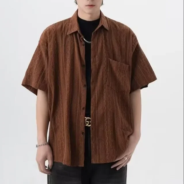 Men's Short-sleeved High-end Solid Color Oversized Loose Retro