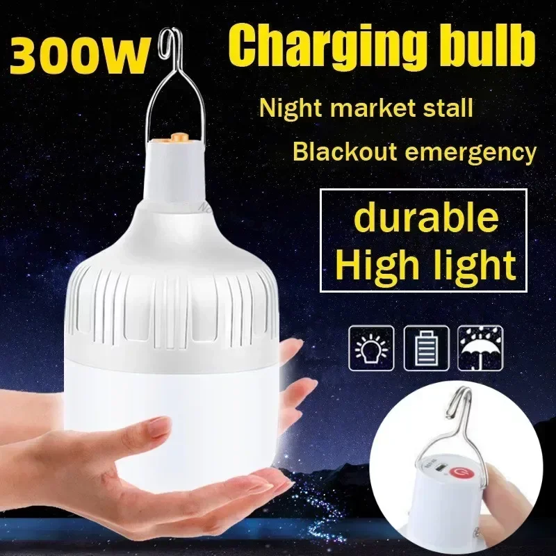 

300W Camping Light USB Rechargeable LED Bulb 5 Lighting Modes Hanging Tent Light Portable Emergency Bulb for Garden Outdoor