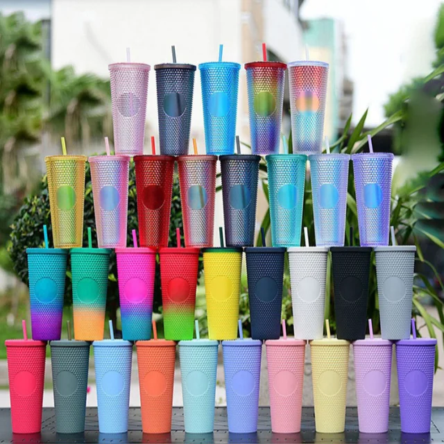 Double Wall Plastic Tumblers Lids Straws  Double Layer Tumbler Straw -  Reusable - Aliexpress