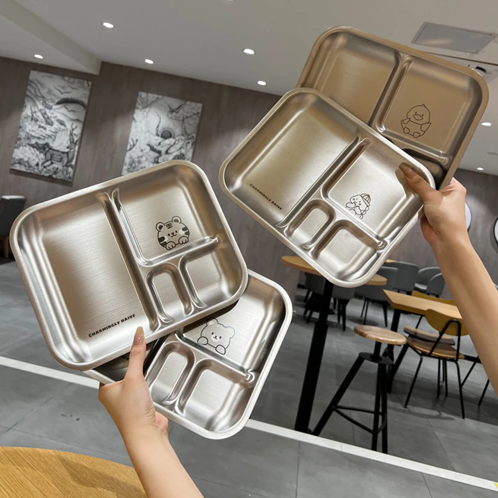 Food Plate Plate Plates Divided Steel Tray Stainless Food Dinner Trays Compartment Kids Portion Lunch Section Control Serving