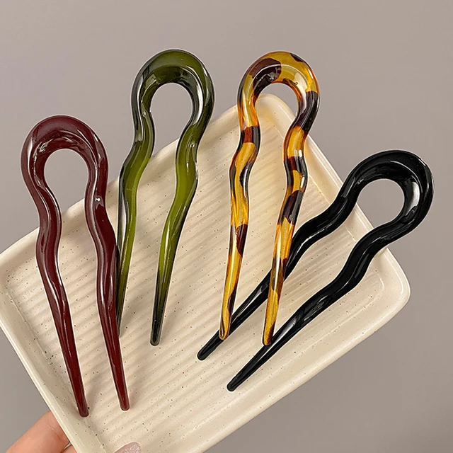 Simple U-Shape Hair Stick French Style Plastic Chignon Pins Hair Forks For Women Girls Summer Bun Styling Tools