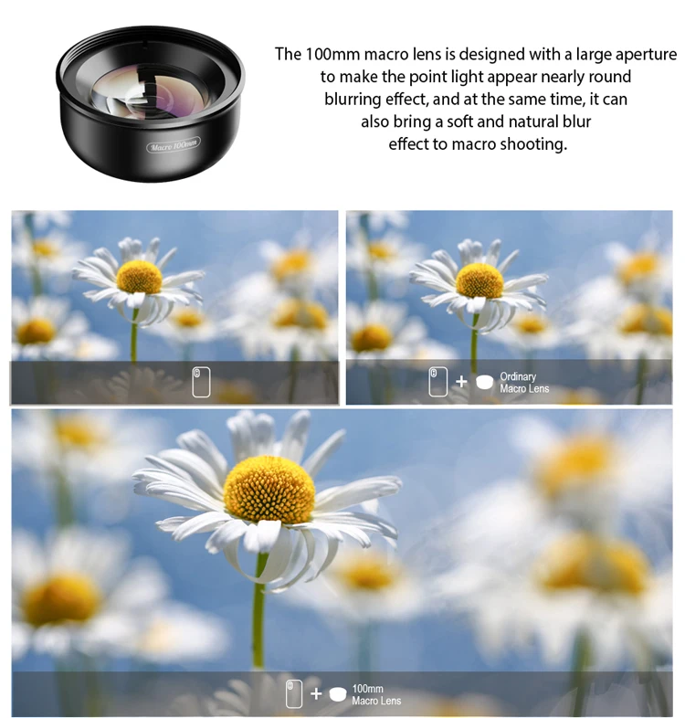 New Upgrated 4k HD 100mm Macro Lens With LED Fill Light Universal Clamp Micro Le