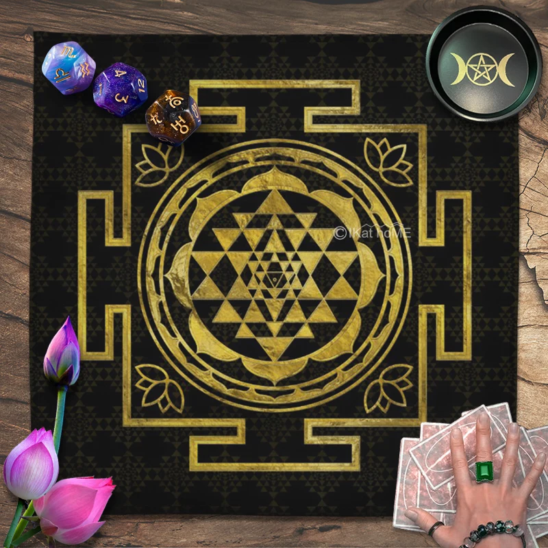 

Black Gold Print Tarot Tablecloth Altar Cloth Sri Yantra Mandala Wall Decor Tapestry Hanging Board Game Wicca Spread Reading Mat