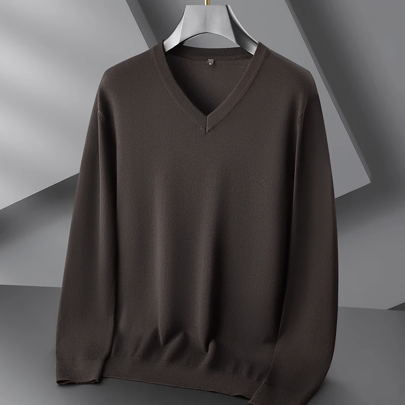 8XL 7XL 6XL 2024 New Autumn Winter High End Business V-Neck Sweater Men Soft Warm Cashmere Pullover Casual Loose Mens Sweaters 2