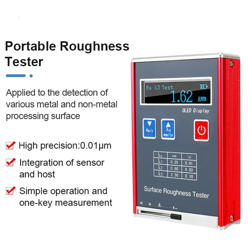 OLED Color Display Portable Surface Roughness Tester 0.01um Ex-circle Conical Flat Surface Roughness Real-time Data Monitor