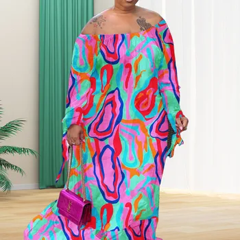 SOMO 플러스 사이즈 아프리카 맥시 드레스, 루즈핏, 플로럴 프린트, 우아한 의상, 도매, 직배송 2023, 여름 신상