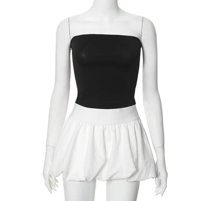 Crop Top 2 Piece Skirt Sets Elegant Luxury Mini Puff Dress 2024 Summer Clothing Sexy Club Outfit Two Piece Pleated Skirt Sets