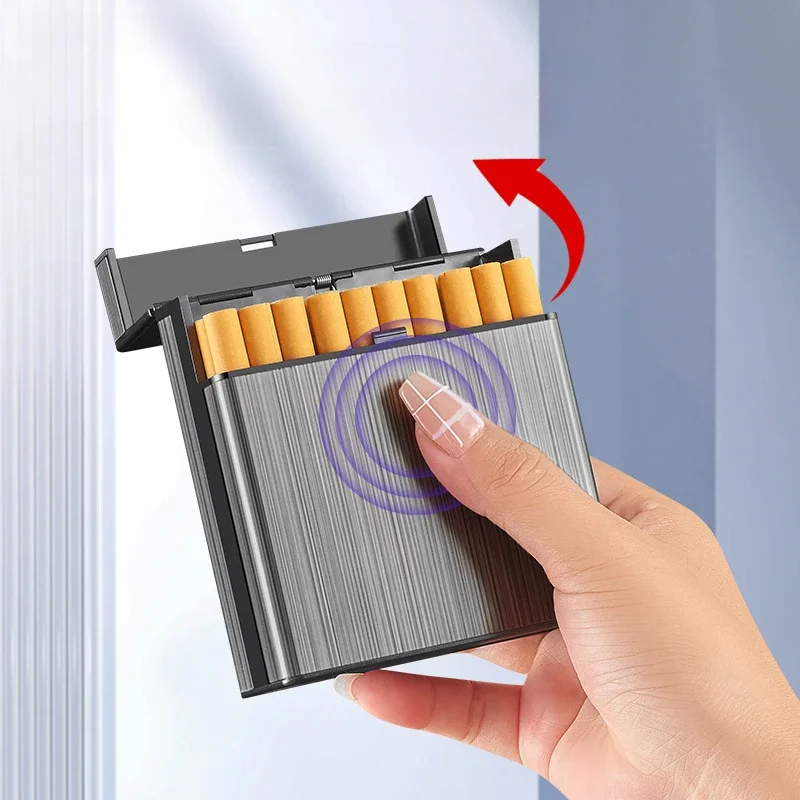 Large capacity cigarette case automatic flip cover hold 40pcs cigarettes anti pressure portable pocket storage box smoking tools cigarette holder box cigarette case tobacco case smoking accessories cigarette paper container cigarette holder