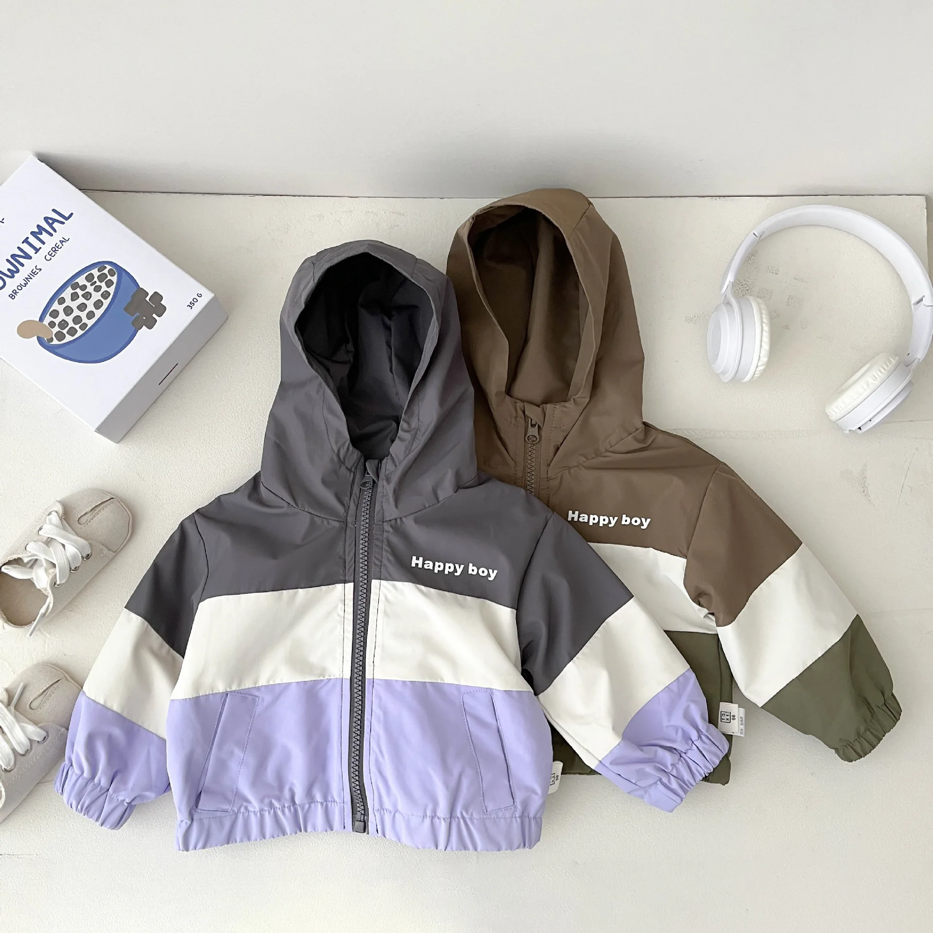 

2023 Spring Autumn Baby Boys Jacket Cotton Spliced Hooded Long Sleeve Infant Boys Coat Simple Versatile Toddler Boys Jacket