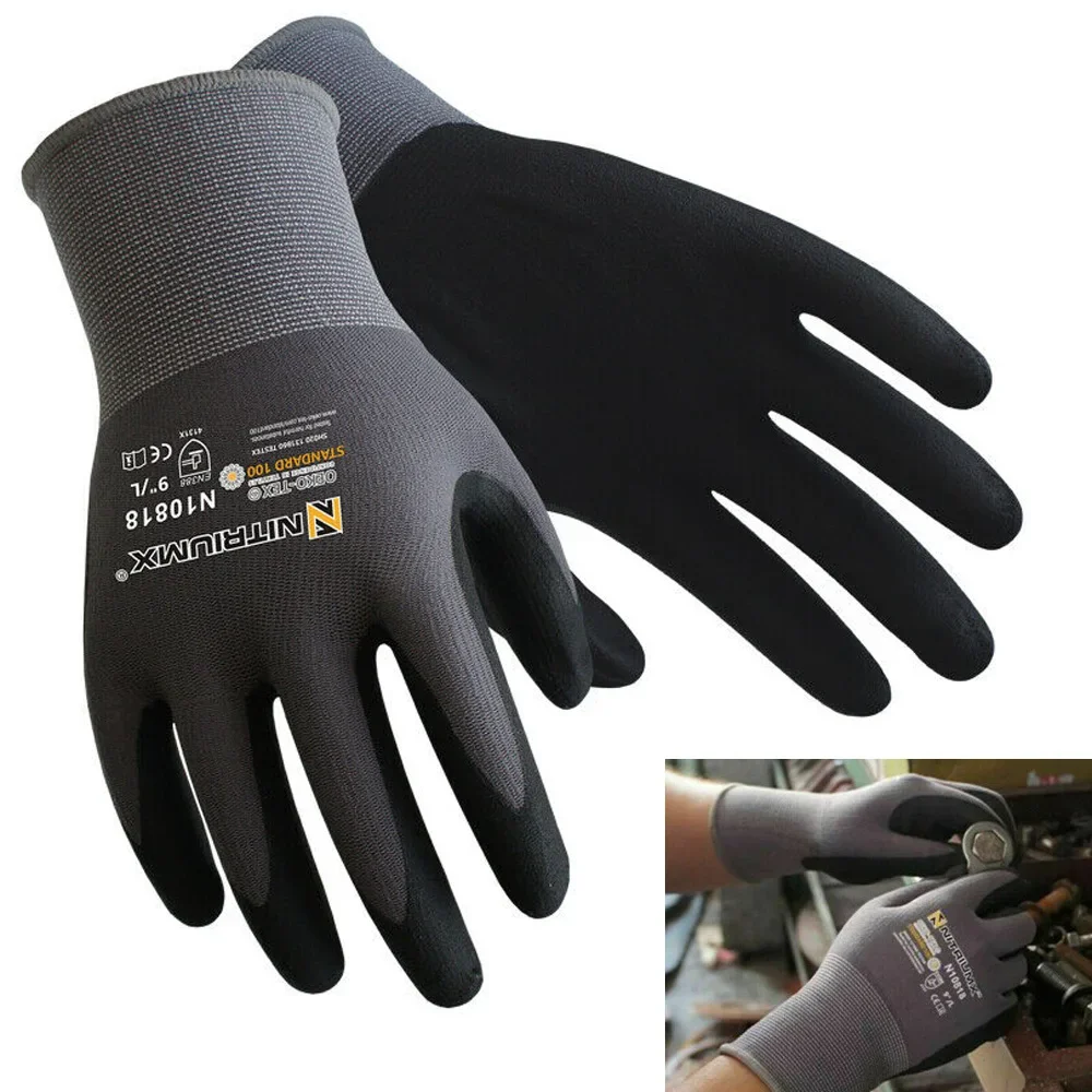 Safety Work Gloves Seamless Knit Nylon Glove Black Micro-Foam Nitrile Grip General Purpose Automotive Improvement Safety Work Gloves