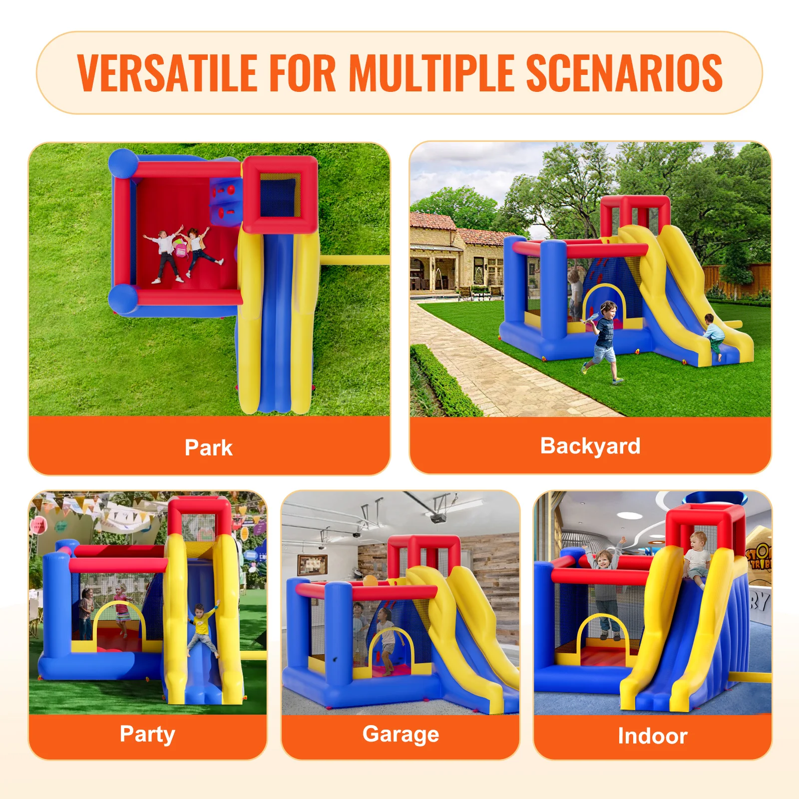 VEVOR Inflatable Bounce House Outdoor High Quality Playhouse Trampoline Jumping Bouncer with Blower Slide and Storage Bag Castle 6