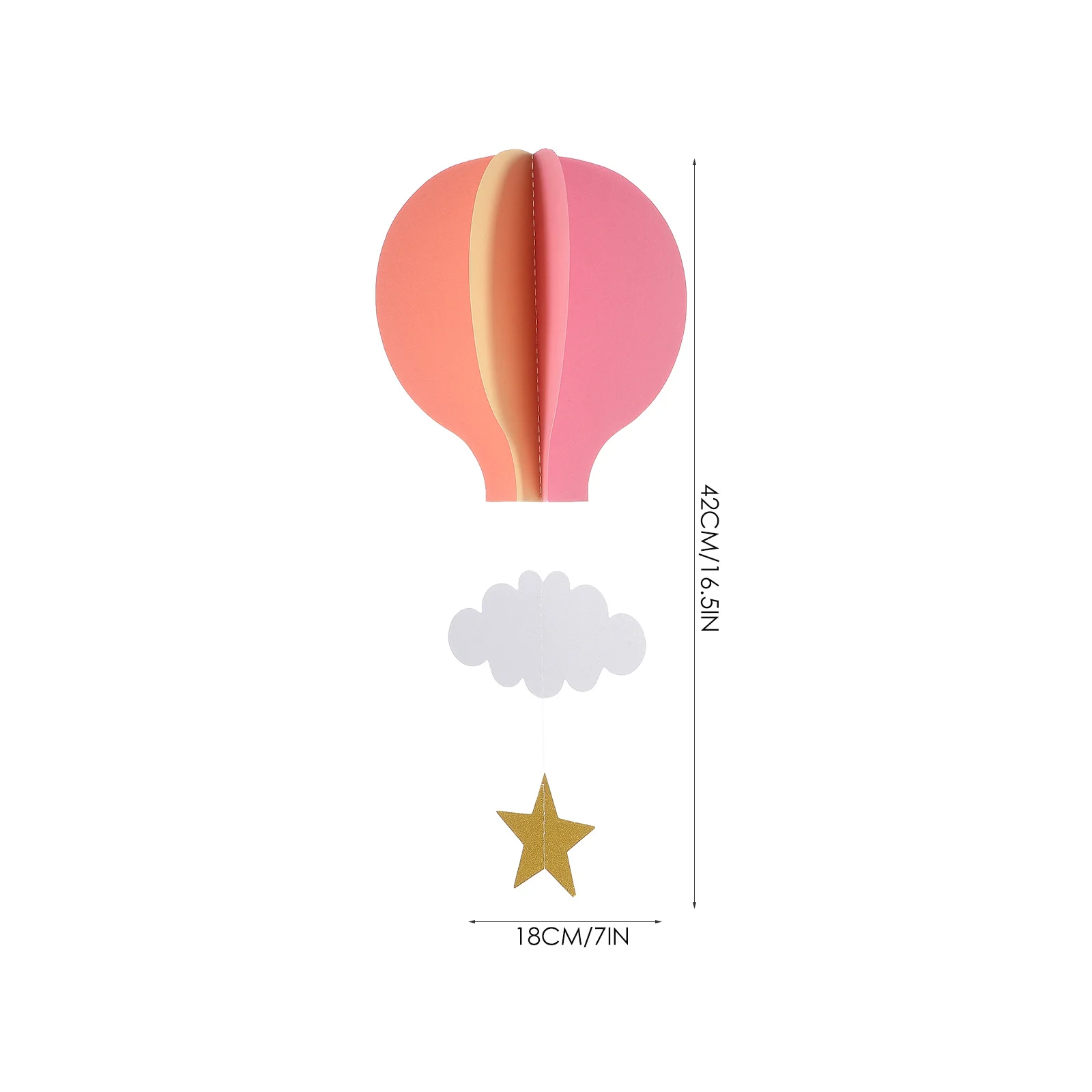 Toyvian Ghirlanda Mongolfiera 3D In Carta – 4 Pezzi Colorati Con Nuvole E Stelle – Decorazione Appesa Per Cameretta, Feste, Baby Shower (42x18 Cm) - 4