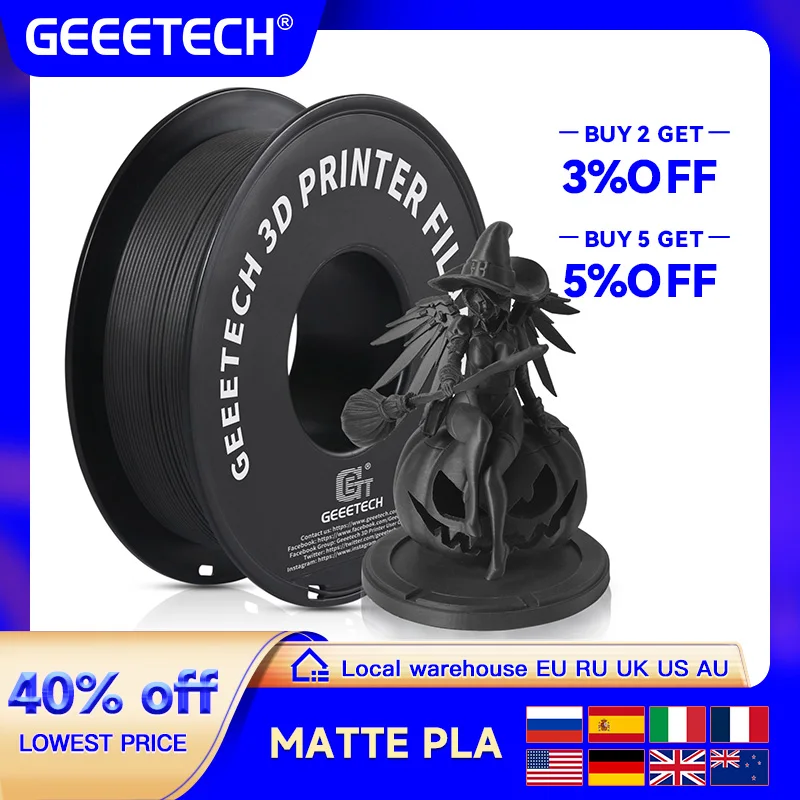 Geeetech 3d Impressora Filamento Fosco Pla Plástico 1kg 1.75 mm Emaranhado-livre 3d Impressão Consumíveis Embalagem a Vácuo Transporte Rápido