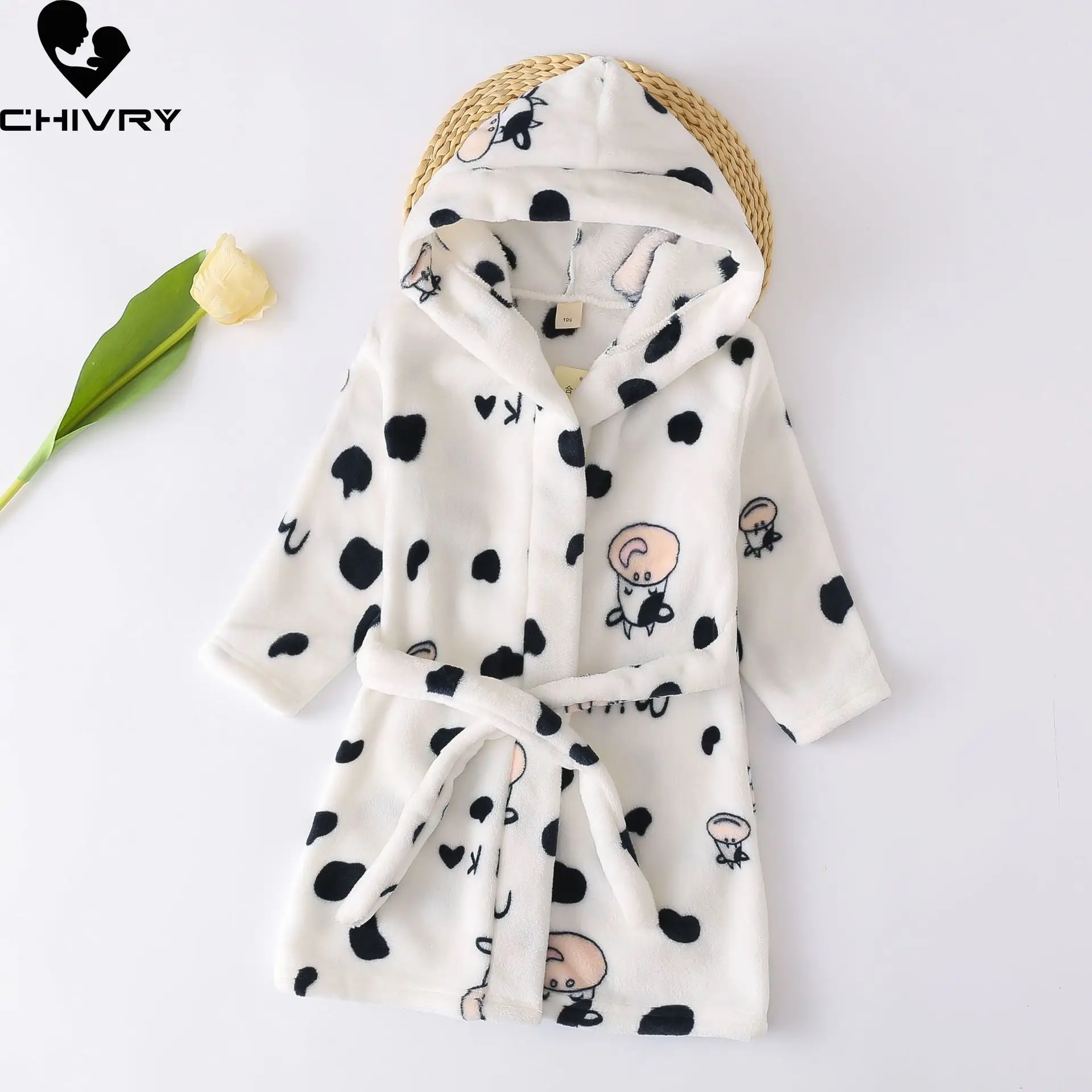 Autumn Winter Kids Hooded Soft Flannel Bathrobe Baby Bath Robes Boys Girls Cute Cartoon Bear Pajamas Long Sleeve Towel Robe