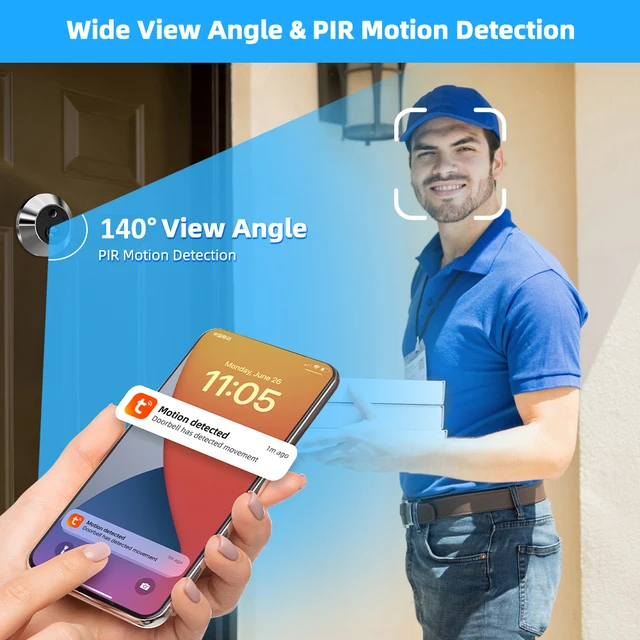Tuya Smart 3MP 140° Wide View Angle Mini Digital Peephole Eye Viewer WiFi IR PIR Detection Doorbell Door Camera Alexa Google 2