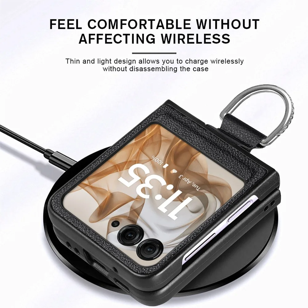 Elegant Lychee Pattern PU Leather Folding Phone Case with Ring